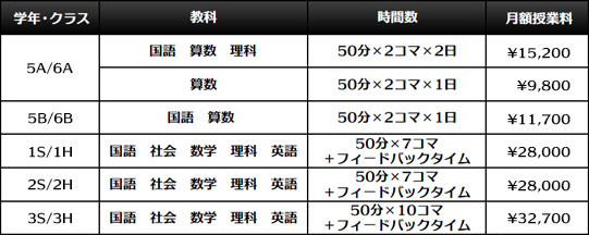 開智義塾祝園校 小中学部(集団) 月額授業料