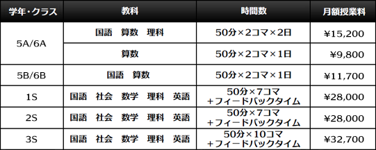 開智義塾山田川校 小中学部 月額授業料